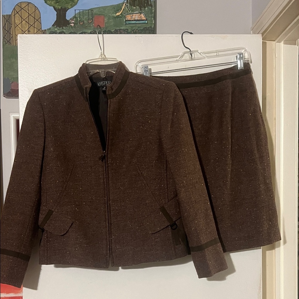 Kasper petite brown tweed suit